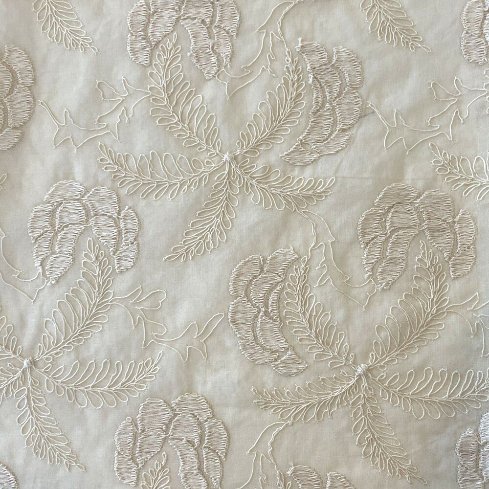 VTG Damask Embroidered Mesh Fabric Sheer Beige 51" W x 36" L Elegance Magazine